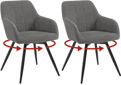 WOLTU 2er Set drehbare Esszimmerstühle, Samt gepolsterte ergonomische Esszimmertühle mit Metallbeinen,Esszimmertühle mit Rücken- und Armlehnen, für Küche, Wohnzimmer, Balkon, Dunkelgrau, EZS85dgr-2 | Esszimmerstühle, 360° drehbar, hohe Armlehnen, gepolsterte Armlehnen, Metallbeine, für Esszimmer, Wohnzimmer und Schlafzimmer