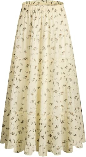 Genfien Femme Jupe Boheme Chiffon avec Doublure Maxi Taille Haute | Taille Elastique,Longues,A-Line,Décontractée,L'été,Plage