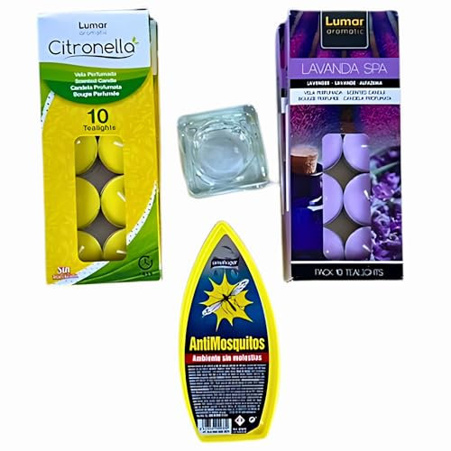 Kit Antimosquitos Natural – 40 Velas Citronela y Lavanda + Gel Repelente | Velas Antimosquitos Interior y Exterior | Ahuyentador Moscas y Mosquitos sin Químicos - Repelente Natural Insectos
