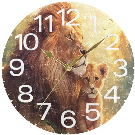 Kutsu Scale Lion Wall Clock Silent Non Ticking, Battery Operated Round Clock 10 Inch for Home Bedroom Living Room Kitchen Office School Classroom, Gold