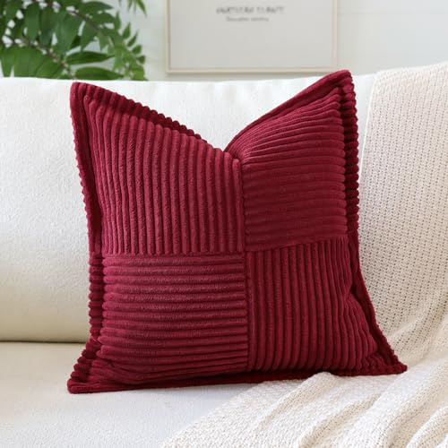 Artscope Ein Cord Kissenbezug Kordsamt Kissenhülle Zierkissenbezug 40x40 cm Dekokissen Sofakissen Couchkissen Dekorative Weiche Kissen für Sofa Wohnzimmer Zuhause Schlafzimmer, Wein Rot