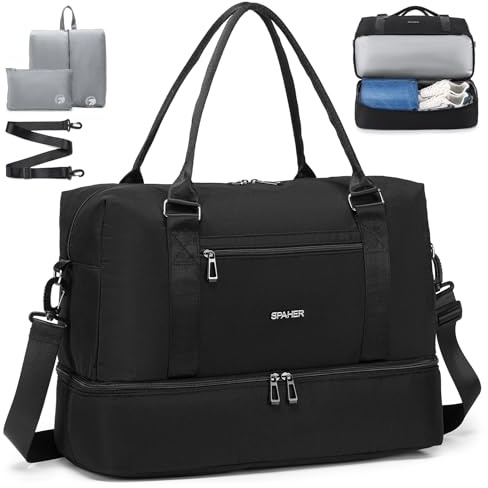SPAHER 30L Sportväska Resväska Handbagageväska 45x36x20cm Easyjet Cabin Bag Weekenderväska Dam Handväska Travel Duffle Bag Fitness Kabinväska med Skofack och 2 Rese-Necessär
