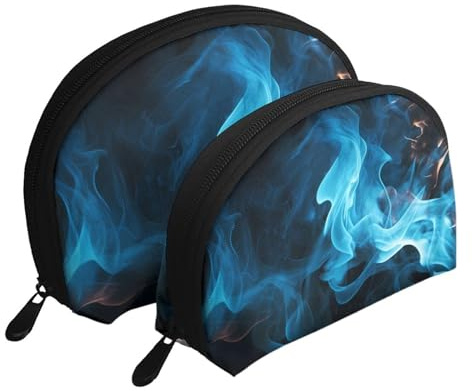 Trousse de maquillage portable avec fermeture éclair et compartiments intérieurs Motif fleurs de cerisier, Flamme bleue., Taille unique