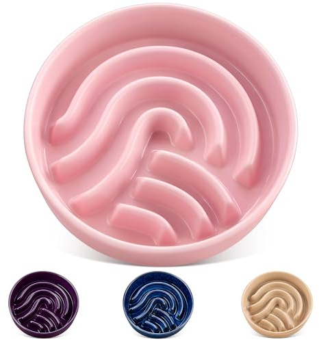 vancasso Slow Feeder Dog Bowl, 3 Cup Ceramic Slow Feeding Food Dish for Large Breed, Puzzle Dog Food Bowl for Fast Eater, Pink