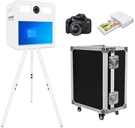 Photomaton portable avec écran tactile de 21,5 pouces, contrôle par application et impression instantanée, photomaton DSLR incluant un étui de transport pour les fêtes de mariage, événements, location