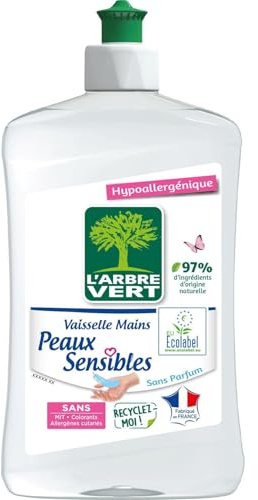 Liquide vaisselle Hypoallergénique Peaux Sensibles Ecolabel L'ARBRE VERT - le flacon de 500mL Lot De 4 - Par Lot