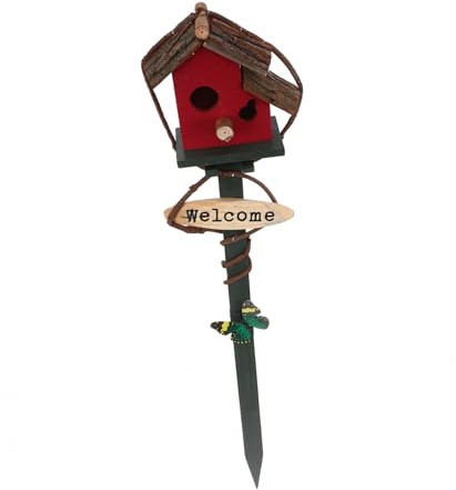 TOYANDONA Outdoor Garden Bird House with Pole Decorative Nesting Box for Birds Lightweight Red Double Stake Easy to Insert Soil and Park Decor for Wildlife and Garden Random Color