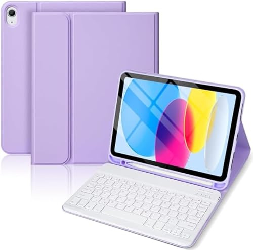 SXNIWBAI Funda con Teclado para Samsung Galaxy Tab S10 Lite / S10 FE / S9 FE / S9 2025 2023 (10.9/11), Teclado Bluetooth Español Magnético Desmontable con Soporte para Lápiz (Púrpura)