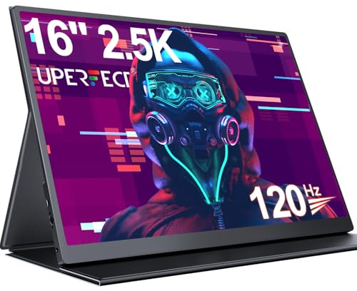 UPERFECT 120Hz 2.5K Portable Monitor 16 2560x1600 QHD Gaming Monitor 16:10, 500 Nits, 1200:1, Portable Screen w/VESA & Cover for Laptop, HDR FreeSync Eye Care External Second Screen for PC/Phone