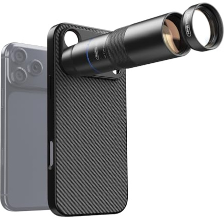 APEXEL Kompaktes 10x-Teleobjektiv für Smartphone & 200-mm-Makroobjektiv mit Spezielle Handyhülle, Professionelles FMC ED-Handy Objektiv, Geeignet für iPhone 17 Pro