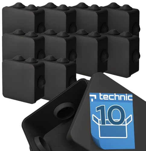 EDO Set 10x Caja de Superficie IP44 Estanca 109x109x57 mm Negra | Resistente a los UV, sin Halógenos – Caja de Distribución con Prensaestopas y Tapa a Presión Interior/Exterior