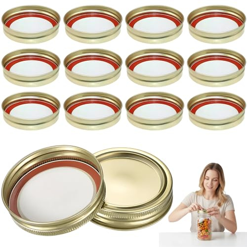 14 PCS Jar Lids Canning Lids, Stainless Steel Mason Jar Lids, Regular Canning Lids and Rings with Seals Ring, Round Food Container Sealing Cover, for Fermenting Pickling Meal Prep Freezing