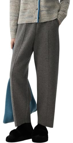 chouyatou Women's Straight Leg Wool Pants High Waist Dressy Work Business Casual Slacks Cropped Trouser (Medium,Grey)