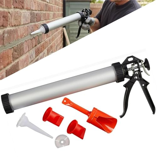 Professional Grout Gun Mortar Applicator – Dual Nozzle Pointing Gun for Tiling, Brickwork, Masonry & Concrete Repair – Heavy-Duty Ratchet Caulking Tool