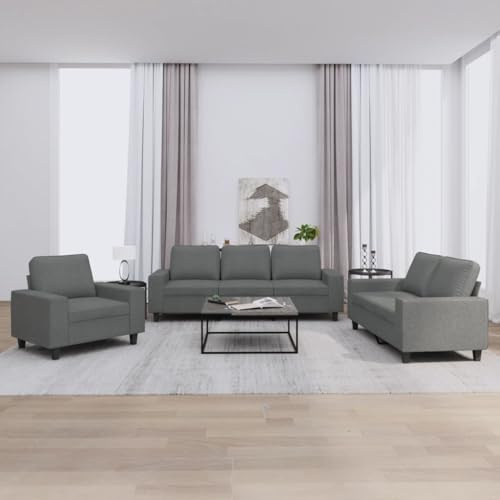 WDGJJFECNMUEHI 3-TLG. Sofagarnitur Dunkelgrau Stoff Wohnzimmer Set, Modernes Polstergarnitur mit Sessel, 2-Sitzer und 3-Sitzer Sofa, Bequem & Robust für Entspannung, Fernsehen, Gäste
