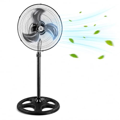 BESCH Ventilador de Pie Potente 90W, 18 Pulgadas con 3 Aspas, 3 Velocidades, Oscilación Panorámica, Altura Regulable 100-125 cm, Base Reforzada 50 cm, Silencioso para Hogar y Oficina