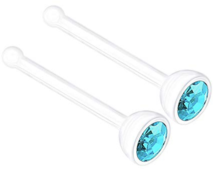 Nasenstecker, flexibel, Bioflex-Messgerät, 20 g, 0,8 mm, Flesh Nostril, gerader Kristall, Piercing, Schmuck, 2 Stück, Kristall, Metall