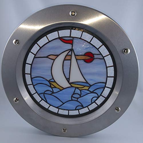 Ventana de ojo de buey para puerta INOX de 350 mm, vidriera n.º 7, brida de tuercas