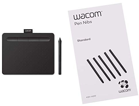 Wacom Intuos S Tableta Gráfica – Tableta Gráfica Portátil para Pintar, Dibujar + ACK-20001 Punta de bolígrafo Digital (Pack de 5 Unidades),Negro