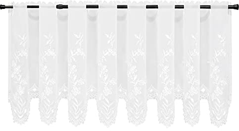 HeichkelL Scheibengardine Modern Bistrogardine Floral Hohl Stickerei Kurzstores Landhausstil Küchenvorhang Set Durchzuglöcher Weiß BxH 150x45 cm