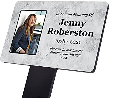 Personalised Photo Memorial Gift. Grave Ornaments. Plaque With Stake. Choose from 3 Backgrounds. Waterproof Engraved Bereavement Gifts For Interior/Exterior Use.