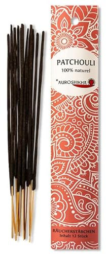 12 Stück – AUROSHIKHA Patchouli – Indische Räucherstäbchen 100% natürlich ohne Chemie für Meditation & Entspannung