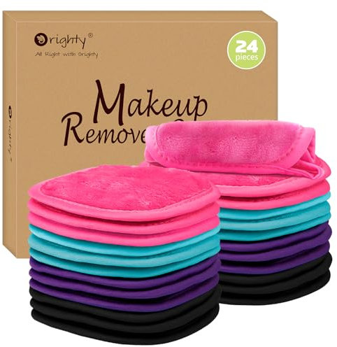 Orighty Flannel Makeup Remover Cloths 24 Pack, Makeup Removal Face Cleansing Cloth, Reusable Makeup Remover Pads Remove Instantly Dirt with Just Water, 5 x 5 in
