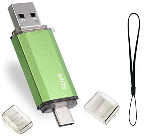 Clé USB 64 Go 2 en 1 USB C Flash Drive 64 Go OTG Type C USB 2.0 Type C Memory Stick 64 GB pour OTG Android Appareils TéLévision (Vert)