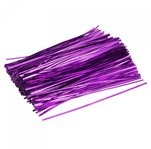 sourcing map Foil Twist Ties 8 20cm Metallic Plastic Closure Tie for Tying Bread, Candy, Cookies, Gift Bags Arts Crafts Ties Purple Pack of 750