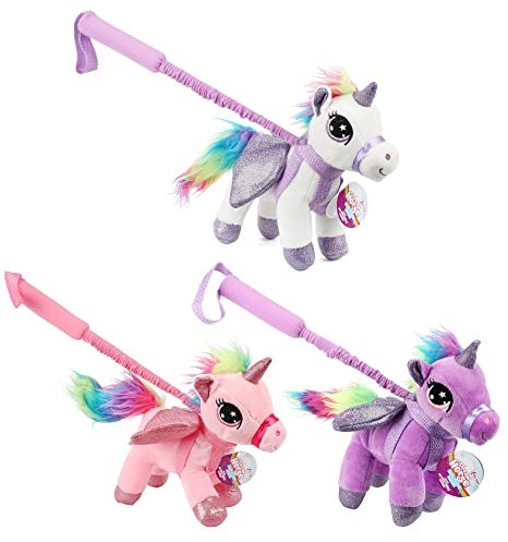 Toi-Toys Einhorn Kuscheltier Schiebetier - Zufällige Farbe Weiß, Rosa, Lila - Kleinkind Schiebespielzeug - Einhorn Schiebe- & Nachziehspielzeug ab 18 Monate