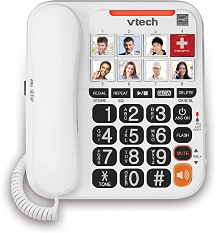 VTech SN1127 Amplified Corded Senior Phone with Answering Machine, 8 Photo Speed Dial, 90dB Loud Ringer, Big Buttons