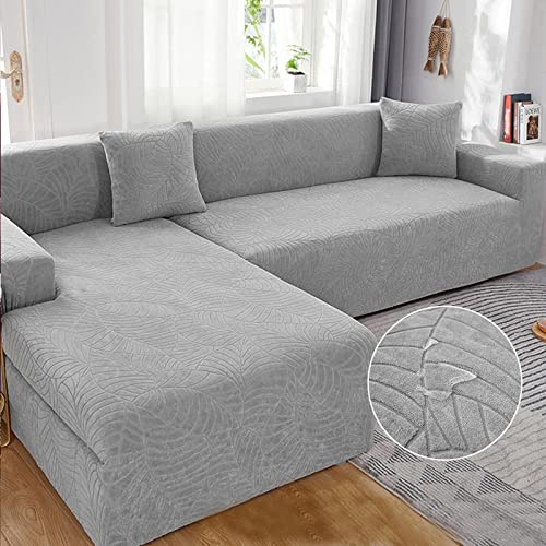 Sofa überzug L Form Wasserdicht,2 Stück Couch überzug Ecksofa L Form Rechts Links, Jacquard Chaiselongue Sofa Schonbezug ,Sofabezug Sofahusse Couchbezug für Sektionssofa (GreyA, 2seats+3seats)