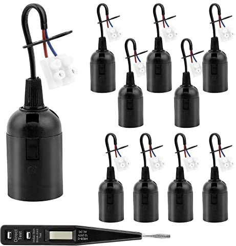 MXTIMWAN 10 Stück Lampenfassung E27, Ersatzfassung Renovierfassung, 4A 250V Baustellenfassung mit VDE-Spannungsprüfer, Baufassung E27 mit Kabel für Bauarbeiten, Küche, Wohnzimmer