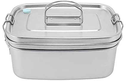 Stainless Steel Lunch Box, 1500ml Double Layer Leakproof Rectangular Lunch Bento Box with Lock Clips Dishwasher Safe Metal Bento Box Container for Kids Adults for Work School Lunch
