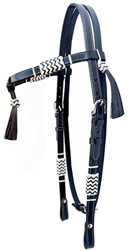 Weaving Craft Stunning leather Snaffle Cavesson Horse Riding Bridle Leather With Functional Buckles Western Headstall Hand Braided Rawhide Knotting Futurity Knot Black Color Hair Tassels _ Standard