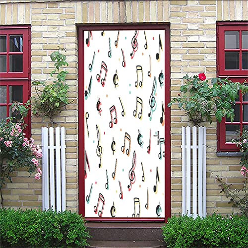 Türfolie Türtapete Türposter Selbstklebend 3D Fototapete Klebefolie Tür Mit Motiv Türaufkleber Kinderzimmer Bunte Musiksymbole Der Karikatur 95 X 215 Cm