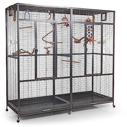 Montana Cages | Premium Vogelkäfig New Sydney II Vogelvoliere XXL für Sittiche, Finken inkl. 2 Näpfe, Sitzstangen, 6 Lenkrollen, AVILON Pulverbeschichtung, Antik Edition, ca. 180 x 70 x 180cm