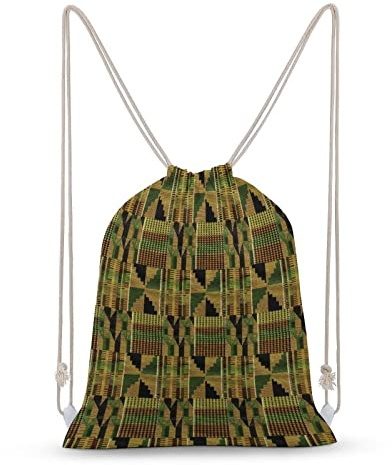 Lawenp Kente Stoff-Design, Kordelzug-Rucksack, Segeltuch, Sport-Turnbeutel, langlebig, für Männer und Frauen