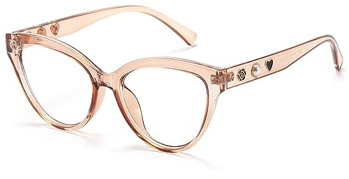 Cyxus Blaulichtfilter Brille mit Perlen Verziert Ohne Stärke Deko Brillenfassung Gaming Brille für PC TV Tablet (02Hellbraun)