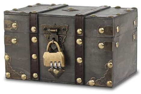 BAVUNV Vintage Holz Schatztruhe, Schatztruhe mit Schloss Holz Aufbewahrung Schatzkiste, Schatztruhe Kinder Lagerung Schmuckkästchen für Aufbewahren und Dekorieren Geschenke (18 x 10.5 x 11.2cm)