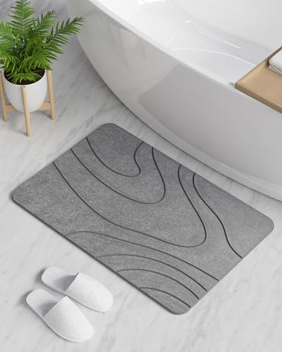 ZORUMAN Tapis de Bain antidérapant en Terre de diatomée - Séchage Rapide - 100% Naturel - Absorbant - 60 x 39 cm - Gris foncé