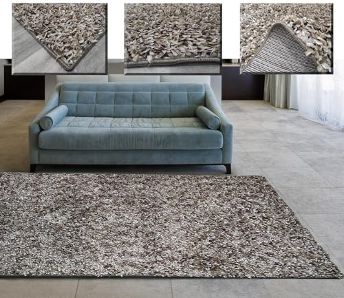 Tadi & Imperio1979 Alfombra Pelo Largo para salón, Sala de Estar, Dormitorio, Pasillo de Colores Beige y marrón