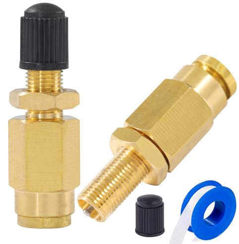 Breezliy 1/4 Inflation Schrader Valve with Push to Connect for 1/4 OD Air Line Tubing and Air Spring Suspension for Semi Truck Trailer Tractor (2PCS 1/4 Inflation Schrader Valve)