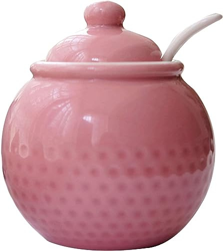 Azucarero de cerámica, tarro de especias, azucarero macarrón con tapa y cuchara, botes de azúcar de café de cerámica de 250 ml / 8,8 oz, azucarero colorido-rojo-250 ml (color: rojo, tamaño (color: roj