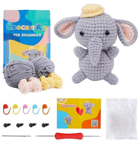 Katutude Komplettes Häkel-Strickset Häkelset für Anfänger. Bezauberndes Elefanten-Häkelset. Kuscheltiere. Komplettes Starter-Set mit Anleitung und Video für Erwachsene und Kinder