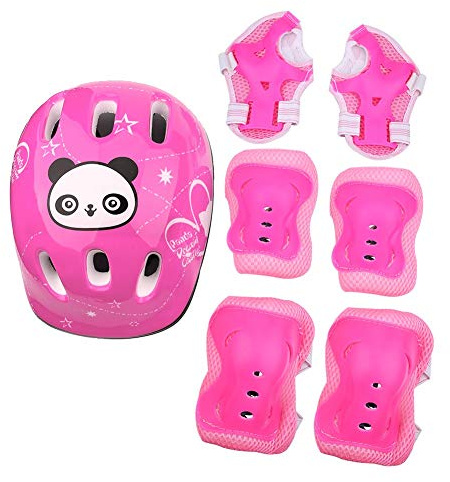 QANYEGN Juego De 7 Piezas De Equipo De Protección para Patinetas, Equipo De Protección para Patineta, Casco De Bicicleta para Niños para Scooter, Protección Deportiva para Patinaje sobre Ruedas(Rosa)