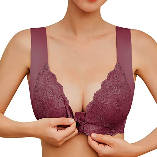 Front Fastening Bras for Women UK,Push Up Bras for Women,Sexy Lace Bra Non-Wired Non-Padded Full Soft Cup Bra, Comfort Everyday Sports Push Up