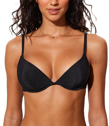 DOBREVA Damen Bikini Oberteil mit Bügel | Sexy, V-Ausschnitt, Badeanzug Gerippt, Ungepolstert Bademode