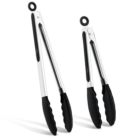 2PCS Grillzange Edelstahl Küchenzange 26 CM und 33 CM, Zange Küche mit Arretierung, Kochzange mit Hitzebeständigem Silikongriff und Silikonspitze für Den Grill und Die Küche