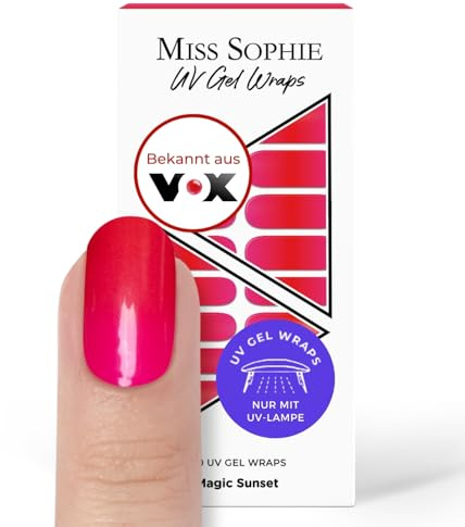 Original Miss Sophie UV Gel Nagelfolien Neon Magic Sunset I 24 ultra-dünne Nagellack-Streifen Rot Pink I Für Finger- & Fußnägel I Hält auf Natur- sowie lackierten, Acryl-, Gel- & Shellac-Nägeln